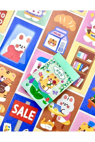 Kağıt Gemi Dükkan Cute Cat 50 Sheets Green Notebook Sticker / Decal / Bullet Journal / Notebook Decoration / Scrapbook