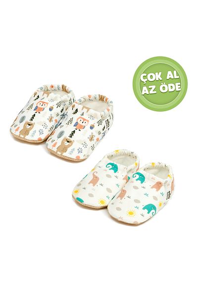 Ella Bonna Non-Slip Sole, Baby Booties, Nursery Shoes Forest Animals, Elephant 2 Pack