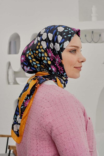 AFVENTE Yellow Floral Patterned Soft Cotton Scarf