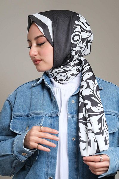 AFVENTE Baroque Pattern Black - White Cotton Shawl