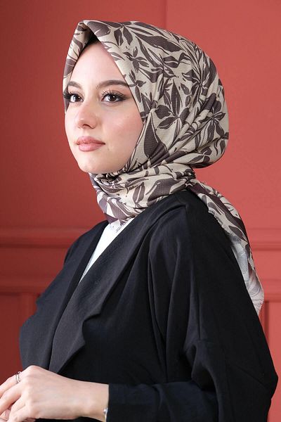 AFVENTE Beige Floral Patterned Cotton Scarf