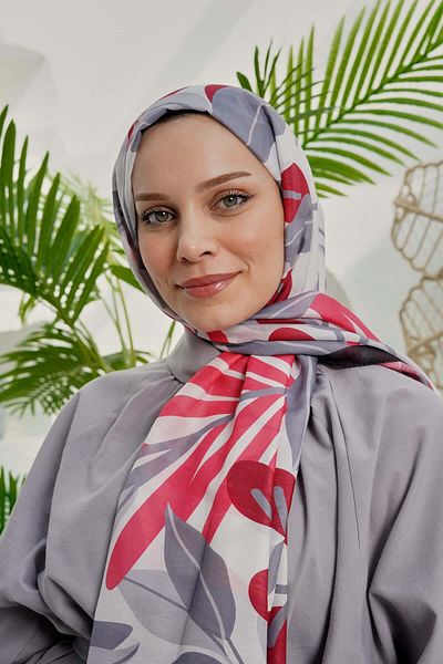 AFVENTE شال قطني ناعم أحمر - نمط أوراق استوائية