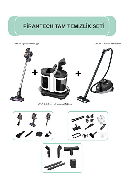 PiranTech ES92 Şarjlı Dikey Kablosuz / V22C Koltuk ve Halı Yıkama Makinesi / ...