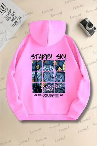 artı4 Unisex Adult and Kids Oversize Sweatshirt - Starry Sky Printed, Crew Neck
