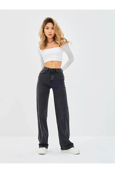 TRENDNATUREL Ψηλόμεσο Straight Fit Bucha Jeans - Palazzo Loose, Long Length