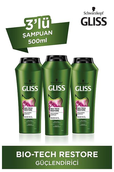 Gliss Bio-tech Restore 500 ml Strengthening Shampoo - With Stem Cell Complex and Rose Water