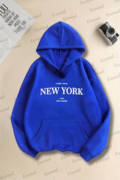 Evomind Суитшърт с качулка и качулка с принт New York Come True