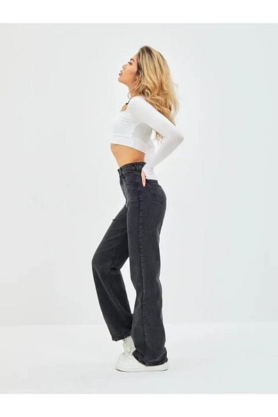 TRENDNATUREL Ψηλόμεσο Straight Fit Bucha Jeans - Palazzo Loose, Long Length