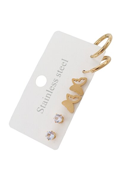 TUM TUM 6 lı Küpe Seti. Çelik Küpe. Yaprak . Yıldız. Nota Detaylı Çelik Küpe Setleri