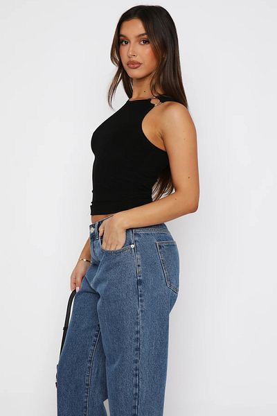 World Fashion Trends Wft5045 - Sleeveless Crop Blouse with Ring Detail