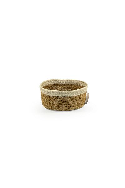 sever ithalat Brown White Colored - Oval Shaped Wicker Knitted Deep Basket; 20cm Width - 11cm Height - 10cm Width