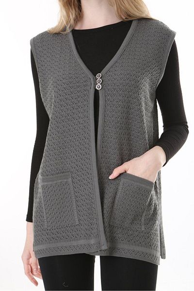 Lamierra Mercerized Woven - Mother Classic Vest with Three Buttons on the Front and Double Pockets
