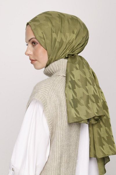 VALORSCARF Σάλι Houndstooth με πράσινο μεταξένιο σχέδιο ζακάρ
