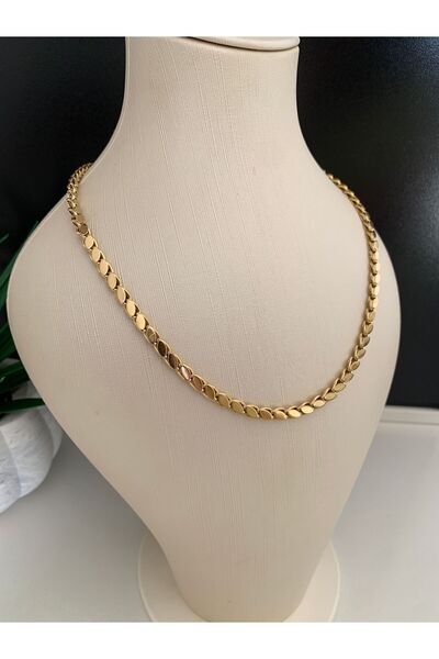 Parla Çelik mat gold arpa zincir 47 cm kolye ve bileklik seti