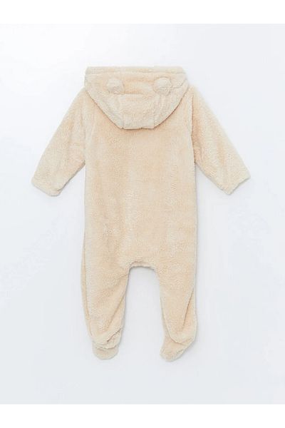 LC Waikiki Long Sleeve Hooded Plush Jumpsuit - Baby Girl Ecru
