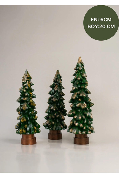 Genel Markalar 3 Parça Yılbaşı Konsepti Dekorasyon Çam Ağacı 3 Adet Yeşil Taş...