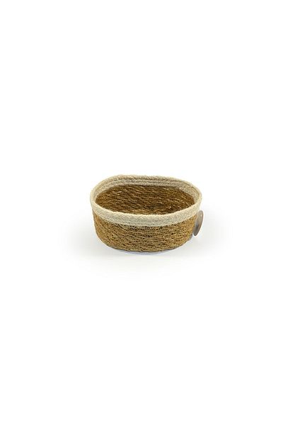sever ithalat Brown White Colored - Oval Shaped Wicker Knitted Deep Basket; 20cm Width - 11cm Height - 10cm Width