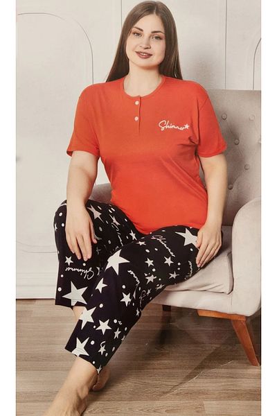 ELİS Plus Size Short Sleeve Cotton Pajamas Set