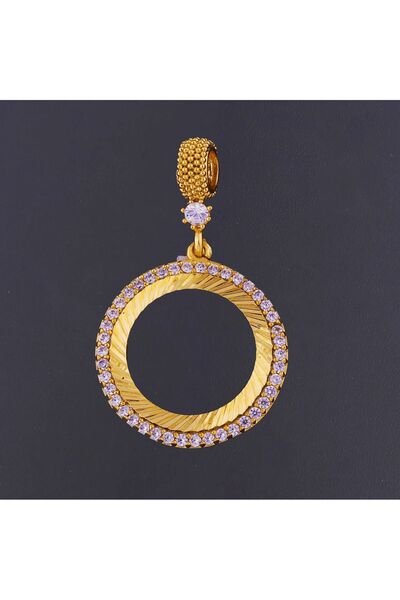 Genel Markalar Zirkon Taşlı Çeyrek Altınlık Yuvarlak3 Bijuteri Kolye Ucu 22 A...