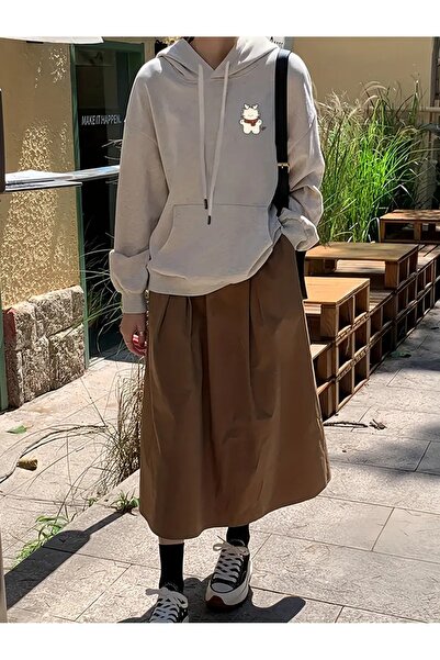 PALPİTO Siva Pliš Štampano ženska majica sa kapuljačom - 3 niti K Sa kapuljačom