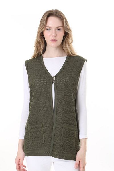 Lamierra Mercerized Woven - Mother Classic Vest with Three Buttons on the Front and Double Pockets