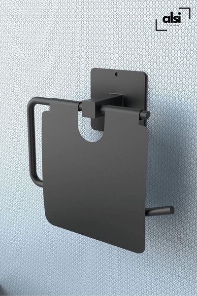 ALSİ HOME Black Toilet Paper Holder/Toilet WC Paper Holder with Adhesive Cover