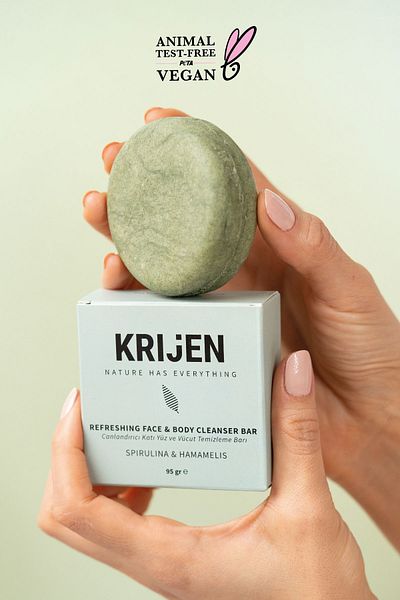 Krijen Revitalizing Effect Spirulina & Hamamelis Face and Body Cleansing Bar 95 Gr