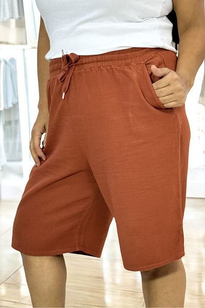yagmurberen Ленени шорти FLAMLI Plus Size - Джоб и ластик на талията