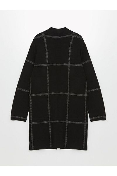 LC Waikiki Plaid Patterned Shawl Collar Women's Knitwear Cardigan - Long Sleeve