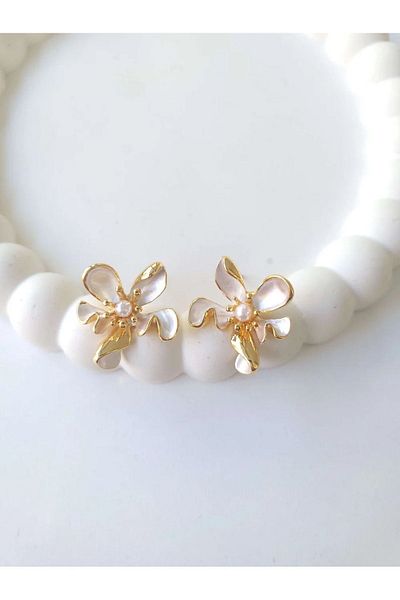 Vola Collection Steel Gold Pearl Flower Women's Earrings - Blossom Lover Gift