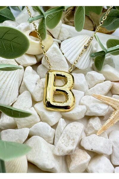 Jeros Accessories Üç Boyutlu Balon B Harf Gold Çelik Kolye