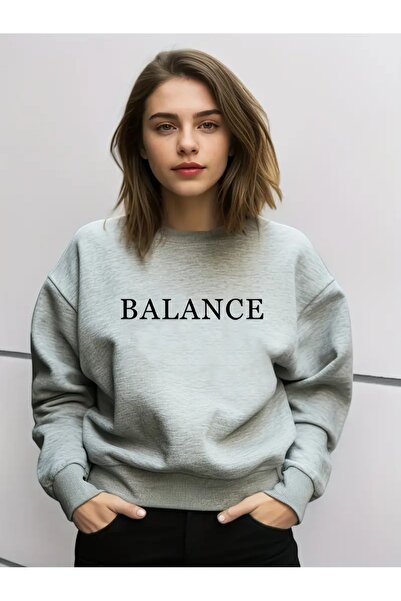 PALPİTO Γκρι Balance εμπριμέ γυναικείο φούτερ - Crew Neck