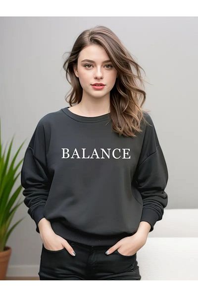 PALPİTO Hanorac de damă cu imprimeu Black Balance - Gât crew