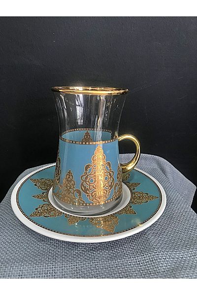 DECOSTYLE Gold Colored 12-Piece Heraldic Porcelain Plate Tea Set