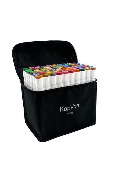 KAPVOE 60 Pieces Double Tip Touch Marker Art Design Felt Tip Pen Paint Set with Bag Gift