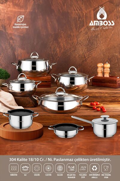 Amboss 14-Piece Stainless Steel Cookware Set - Multi-Purpose and Storage Pot