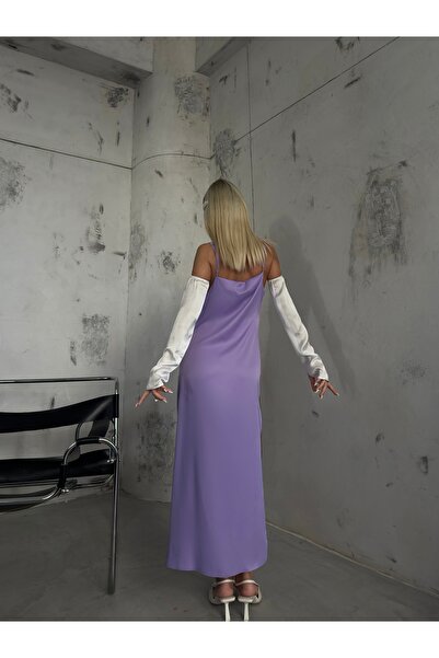 Genel Markalar İnce Askılı Saten Elbise - Lila