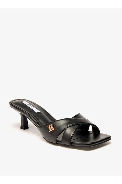 ELLE Women's Solid Cross Strap Sandals with Kitten Heels