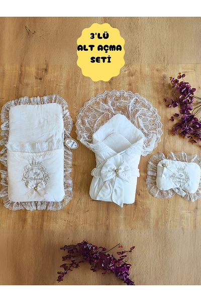 Tomuycuk 3-Piece Lacy and Padded Diaper Cushion Organizer Set for Baby Girl