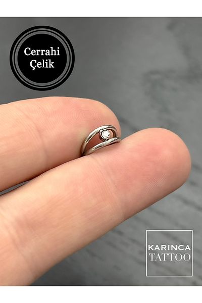 Karınca Piercing Stone Detailed Ring Tragus Piercing - Steel Ear, Forward Helix and Snug Rook