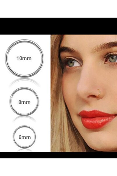 Arescollection 925 Ayar Gümüş Delik Gerektirmeyen Sıkıştırmalı Halka Burun Piercingi