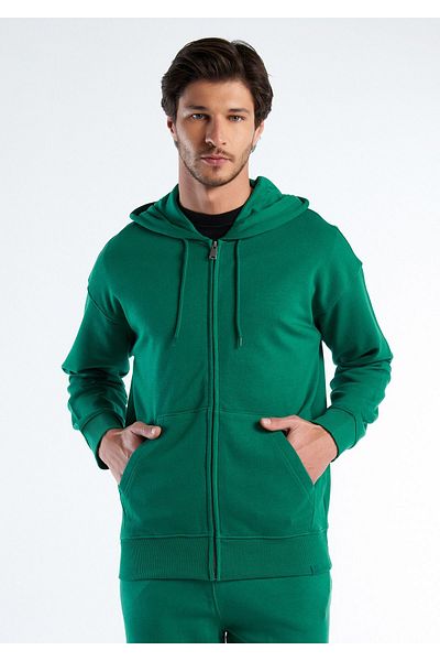 United Colors of Benetton Dark Green Men's Sweatshirt - Hooded and Zippered