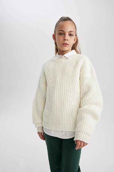 DeFacto Girl's Crew Neck Basic Plain Knitwear Sweater A6014A823Wn