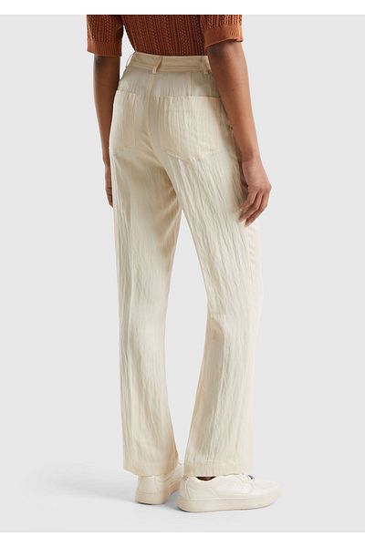 United Colors of Benetton Women's Beige Lyocell Blended Double Pleated Belt Hole Trousers