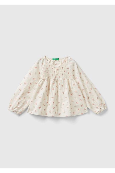 United Colors of Benetton Girl - Comfortable Cut Blouse with Buttons and Patterns