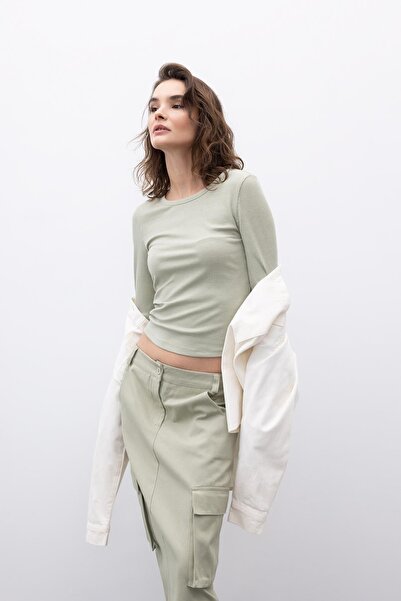 DeFacto Ribbed Cutout Slim Fit Crew Neck Long Sleeve T-Shirt A2207Ax23Sp