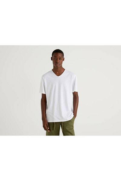 United Colors of Benetton Μπλουζάκι Benetton V-Neck - Slub Fabric