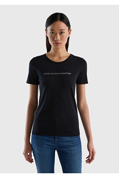 United Colors of Benetton Γυναικείο μπλουζάκι μαύρο 100% βαμβακερό Benetton W...