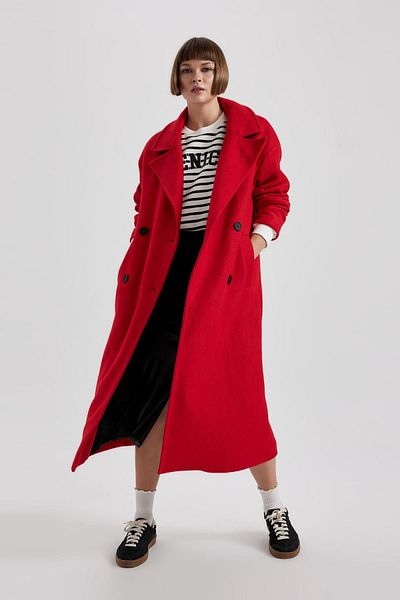 DeFacto Relaxed Cut Red Stamp Coat - B3477Ax23Wn