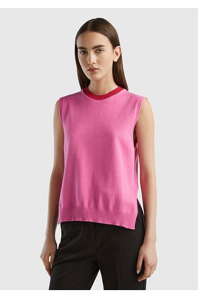 United Colors of Benetton Pink Viscose Women's Sweater - Slit, Sleeveless